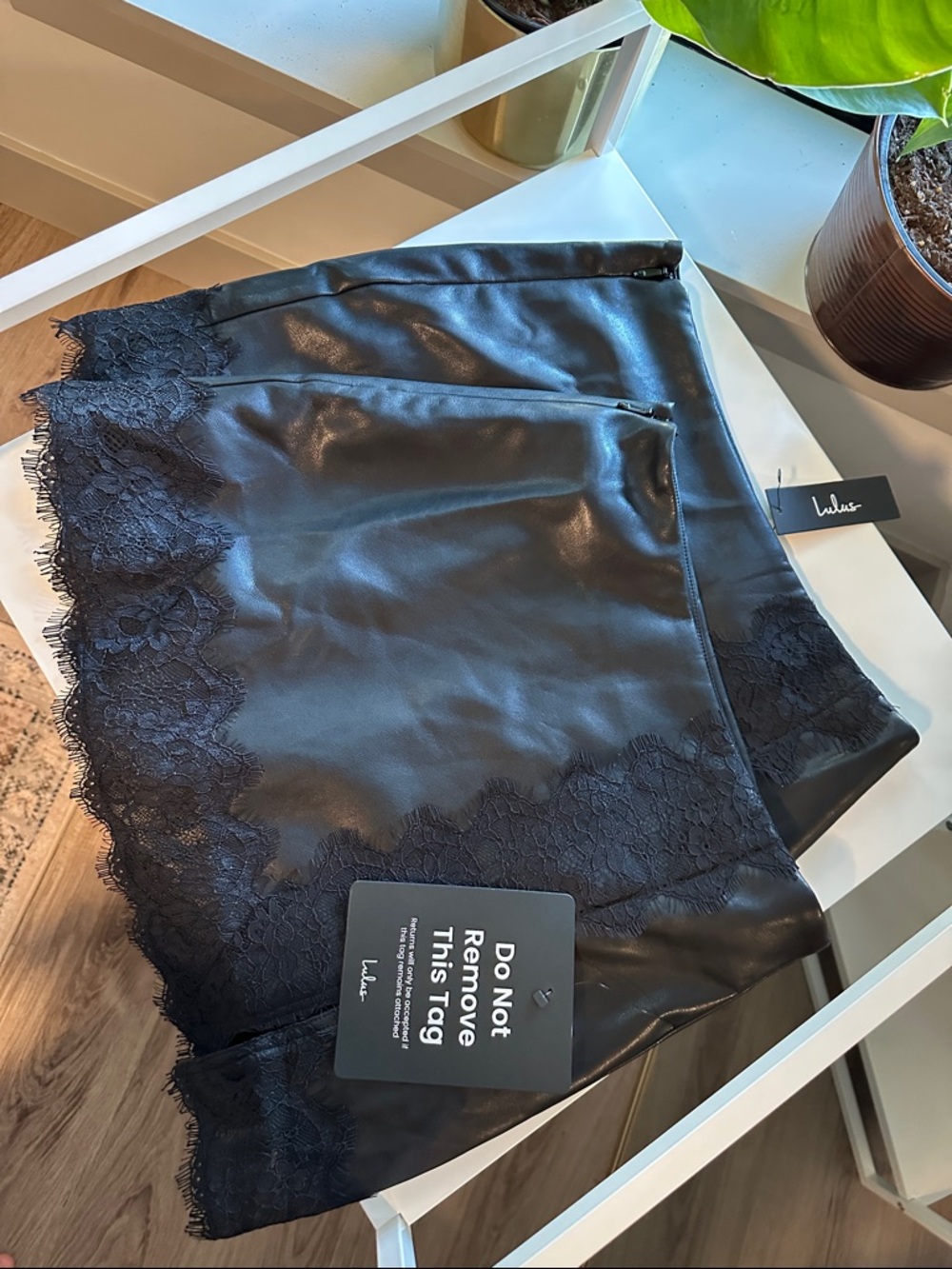 Lulu's Black High-Low Faux Leather Lace Trim Skirt 2 FOR 1!!!!!